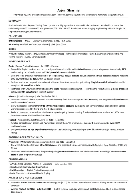 ATS Safe Single Column Resume Template — Cursivo