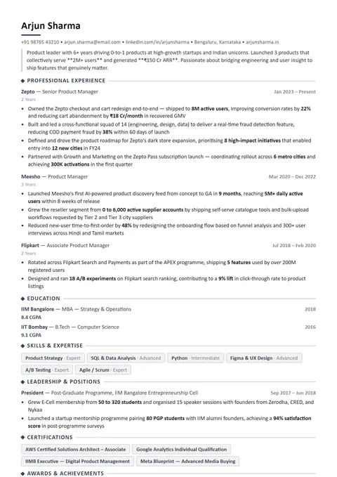 Management Consulting MBB Resume Format — Cursivo