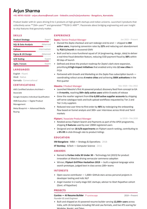 Creative Marketing Resume Template — Cursivo