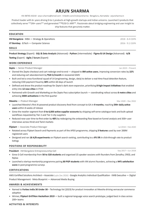 Minimalist Professional Resume Format — Cursivo