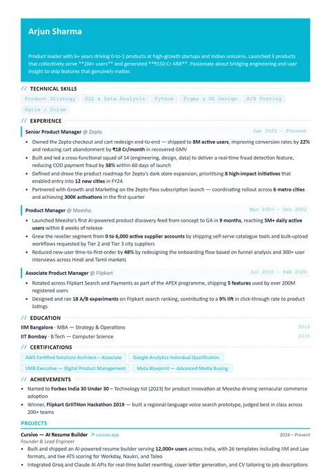 Technical Software Developer Resume Format — Cursivo